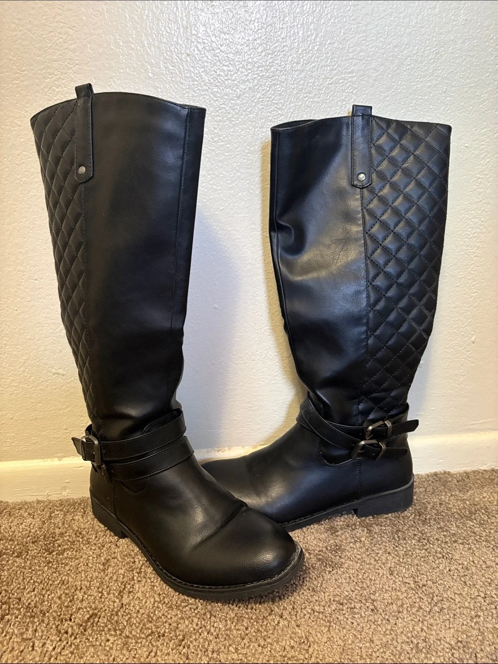Women's Black Quilted Tall Riding Boots